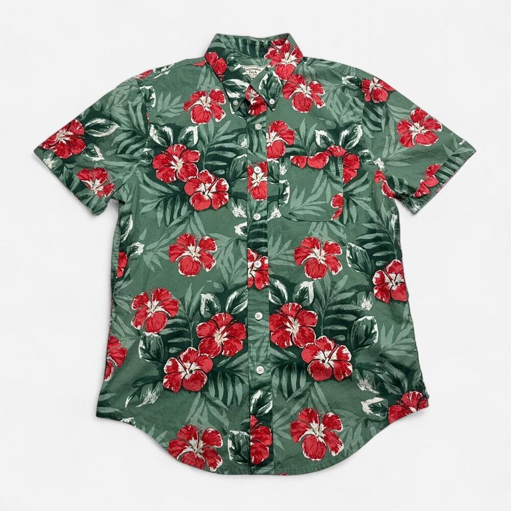 Abercrombie & Fitch Hibiscus Floral Hawaiian Button Up Shirt Men’s M